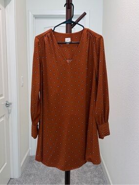 a new day Rust Orange Diamond-Print Long Sleeve Dress